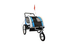 Fietskar Kind 2-Zits + Buggy, Schokbrekers Blauw - 40% Korting!
