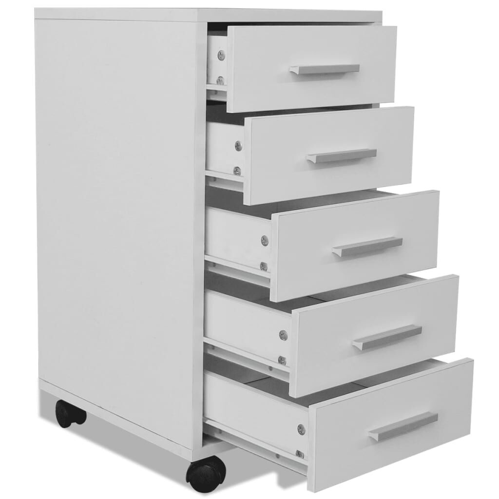 Kantoor Ladeblok Wit op Wielen - 5 Lades - 40% Korting!