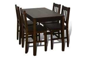 vidaXL Eethoek Hout Bruin - Tafel + 4 Stoelen - 46% Korting!