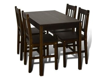 vidaXL Eethoek Hout Bruin - Tafel + 4 Stoelen - 46% Korting!
