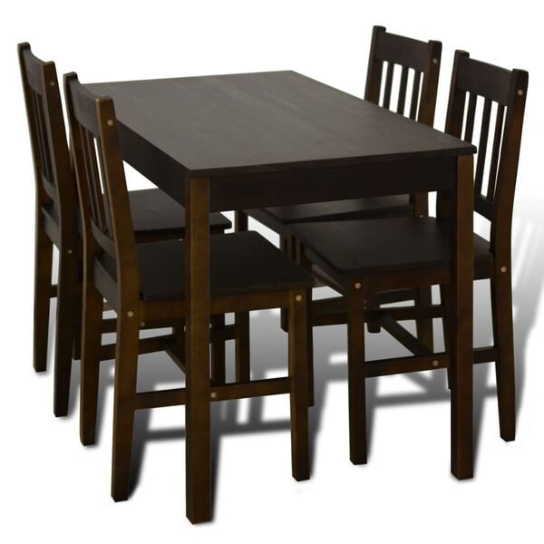 vidaXL Eethoek Hout Bruin - Tafel + 4 Stoelen - 46% Korting!