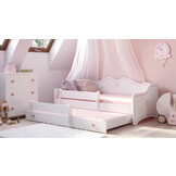 Peuterbed 80x160 + Uitschuifbed & 2 Matrassen - Wit/Roze - 64% Korting!