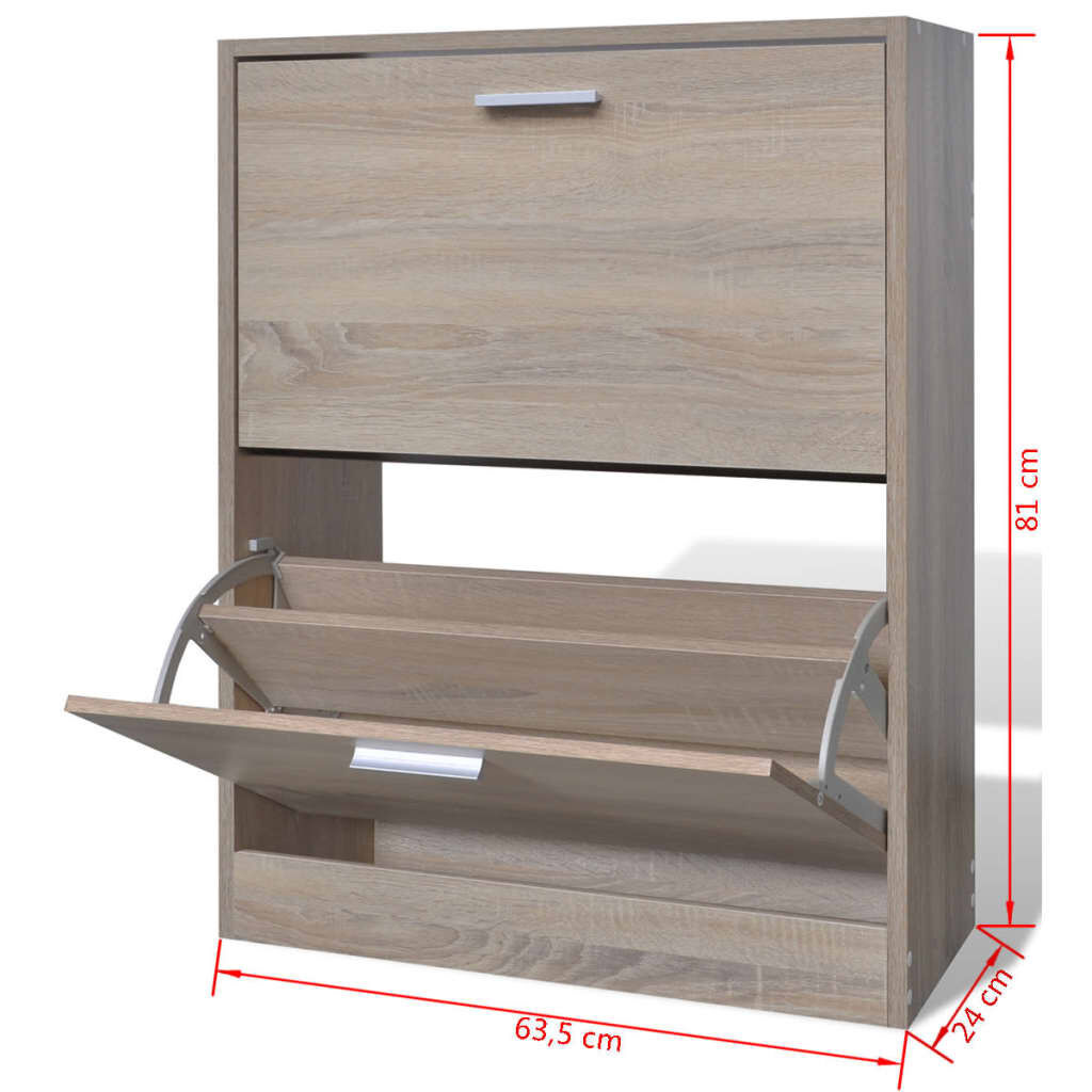 Schoenenkast Eikenlook - 2 Vakken - Retourdeal! 40% Korting