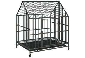 Hondenhok op Wielen Zwart - Gegalvaniseerd Staal - 64% Korting!