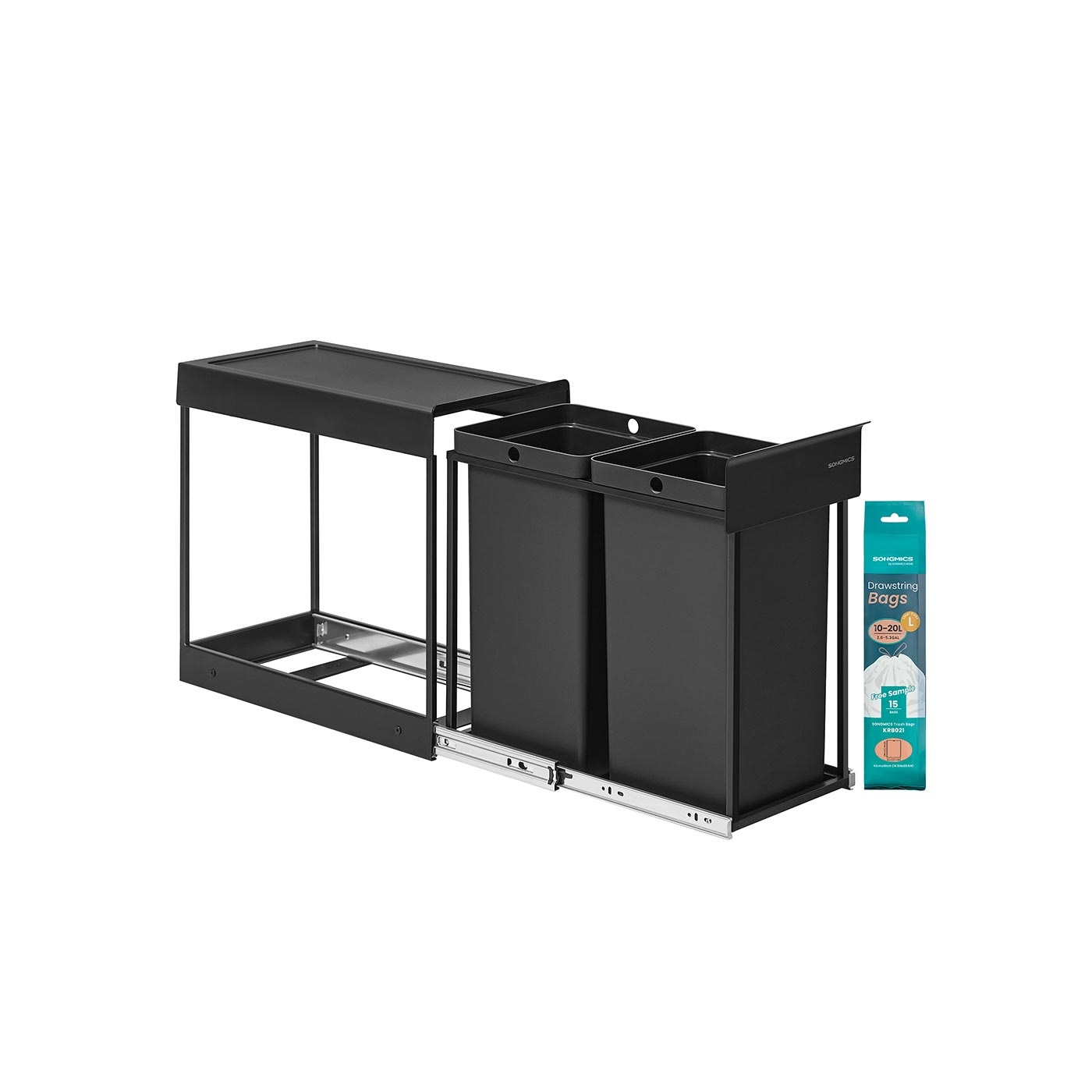 Afvalemmer Duo Uittrekbaar 2x20L Zwart -40%