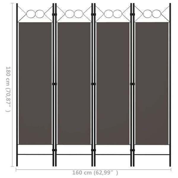 Kamerscherm 4 Panelen Antraciet 160x180cm - 40% Korting!