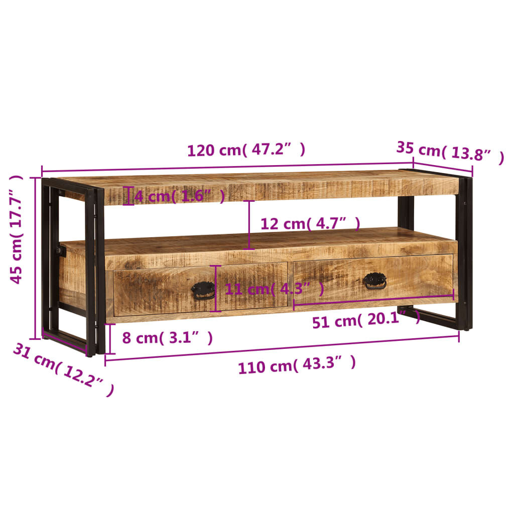 VidaXL TV Meubel Massief Mango 120cm - 35% Korting! Zo Goed Als Nieuw