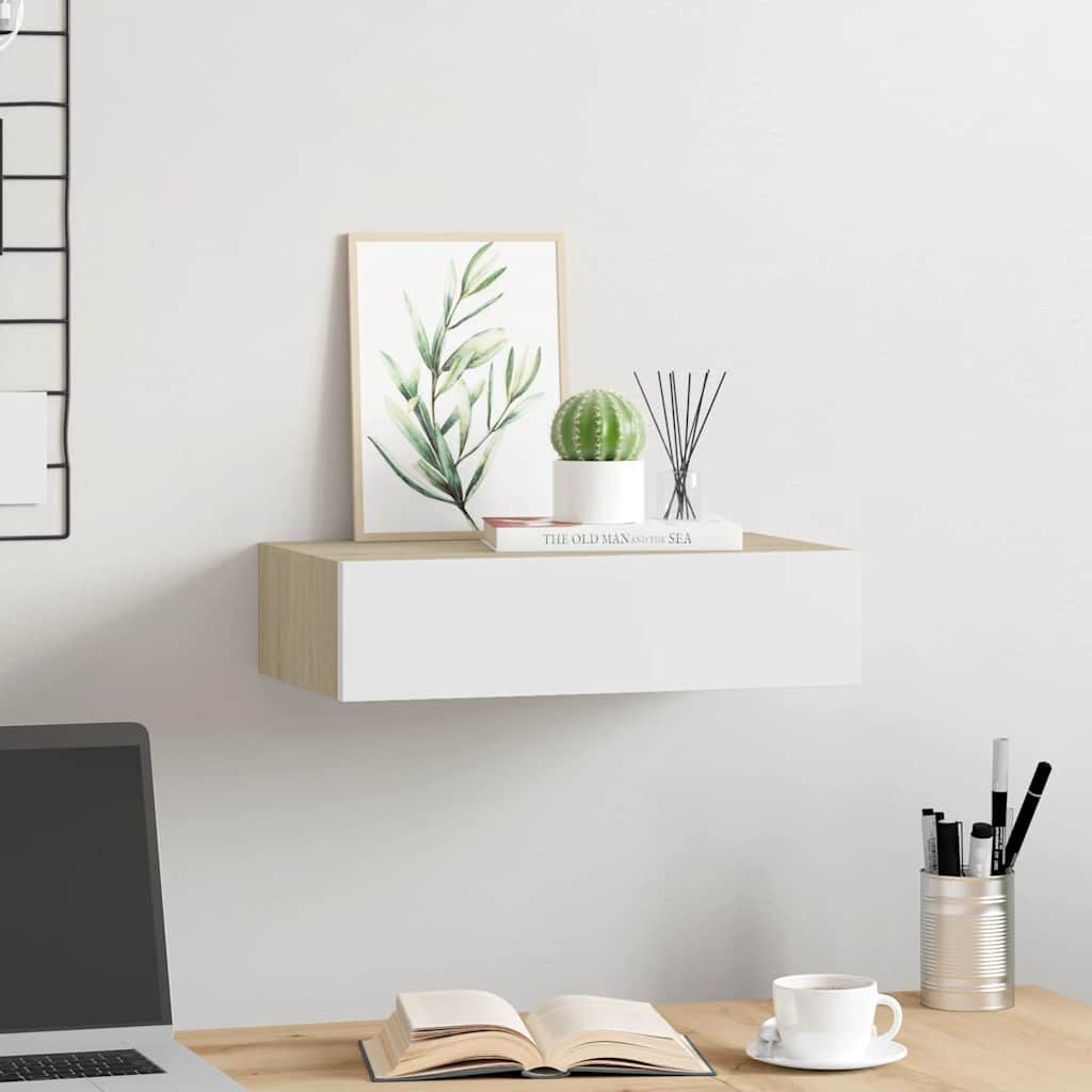Wandschap met Lade Eiken/Wit - 40cm - 35% Korting!