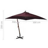 Zweefparasol 3x3m Bordeaux - Vurenhout - 59% Korting!