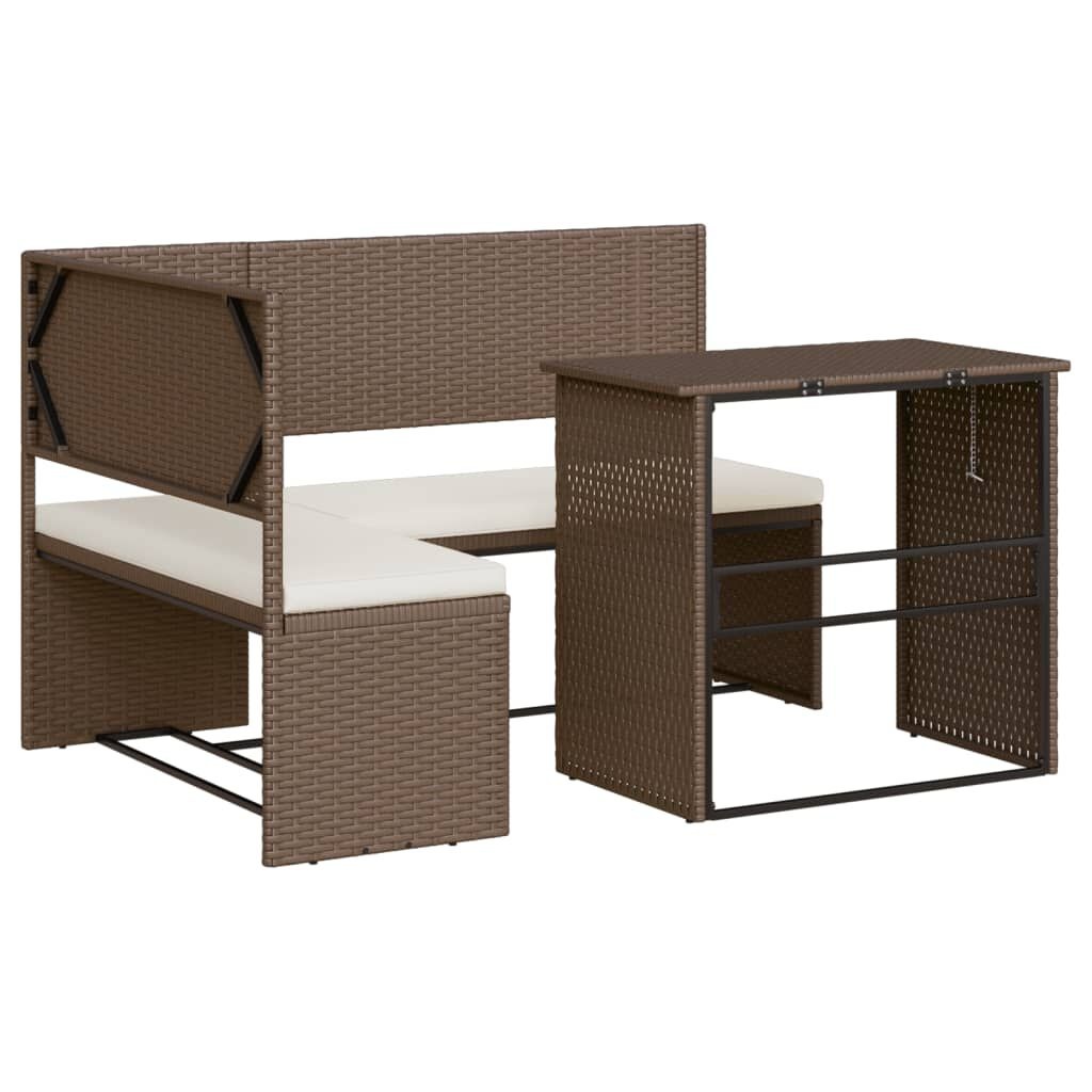 Tuinbank L-vorm Bruin Rattan + Tafel & Kussens -40%! Z.G.A.N.