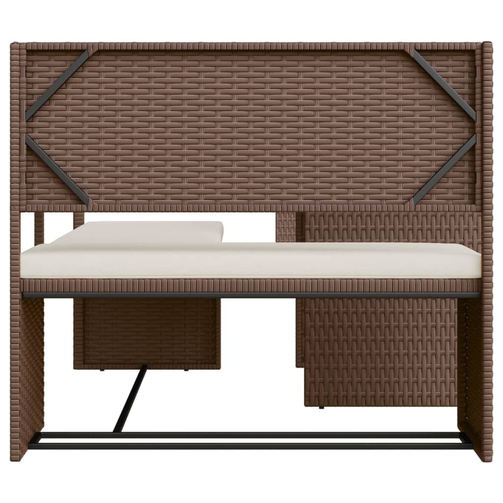 Tuinbank L-vorm Bruin Rattan + Tafel & Kussens -40%! Z.G.A.N.