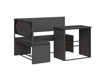 vidaXL Tuinbank L-vorm Zwart + Tafel & Kussens - 57% Korting!