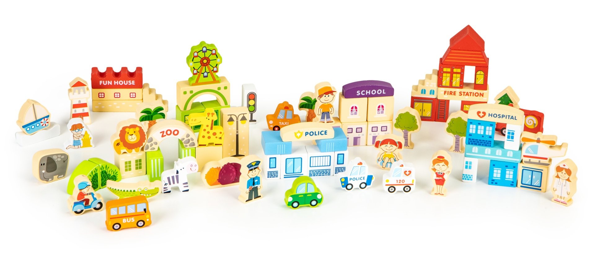 Houten Blokken City Zoo (120-dlg) - 40% Korting!
