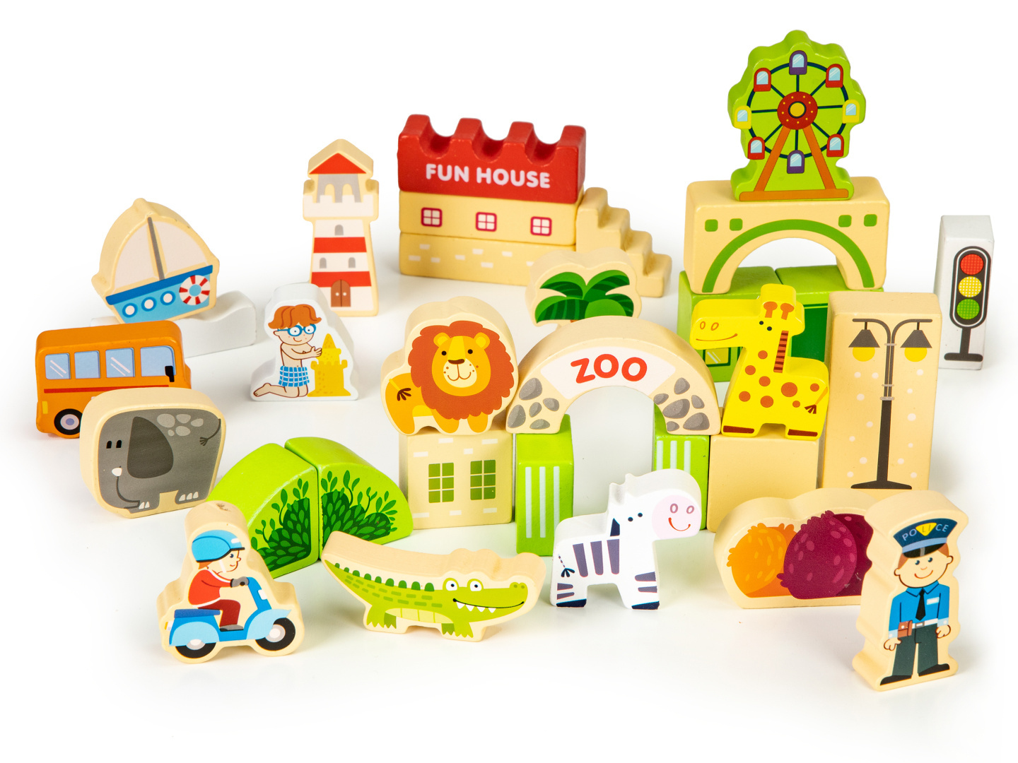 Houten Blokken City Zoo (120-dlg) - 40% Korting!