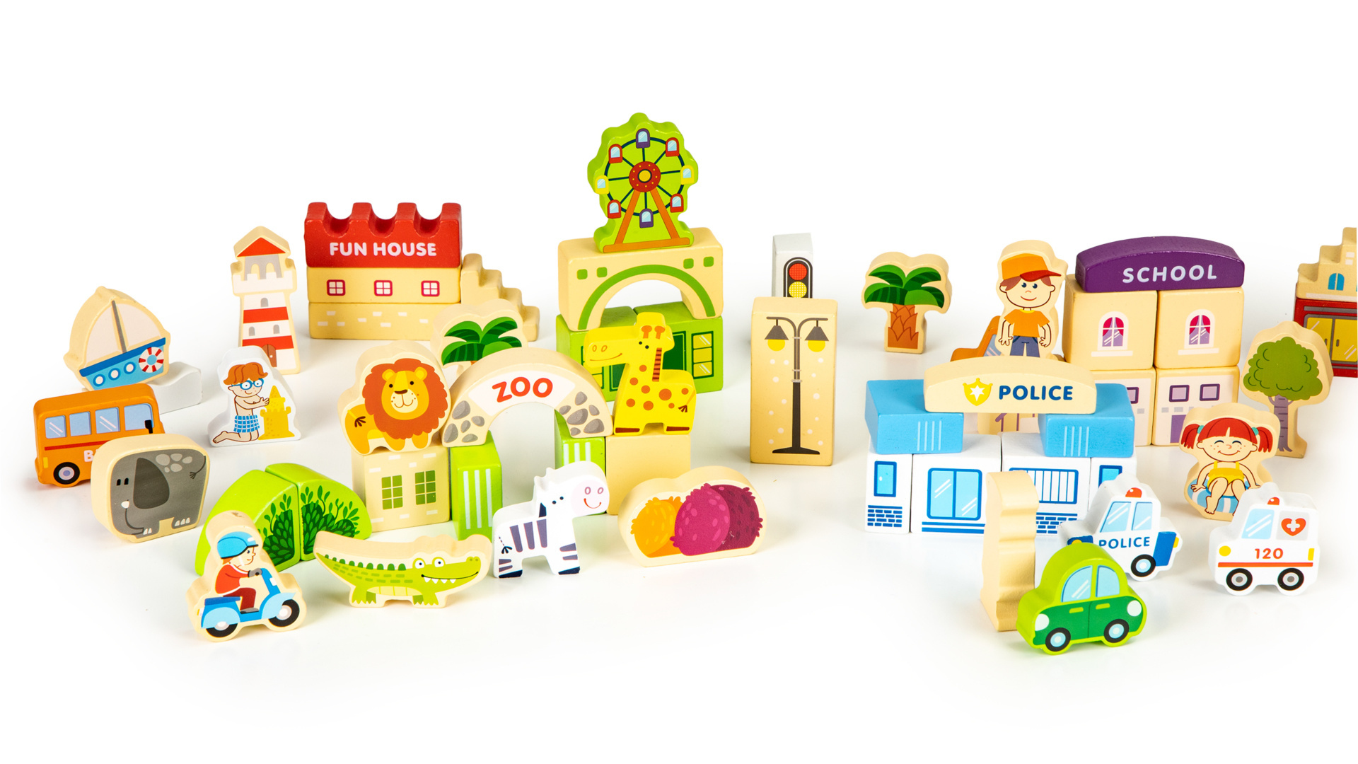 Houten Blokken City Zoo (120-dlg) - 40% Korting!