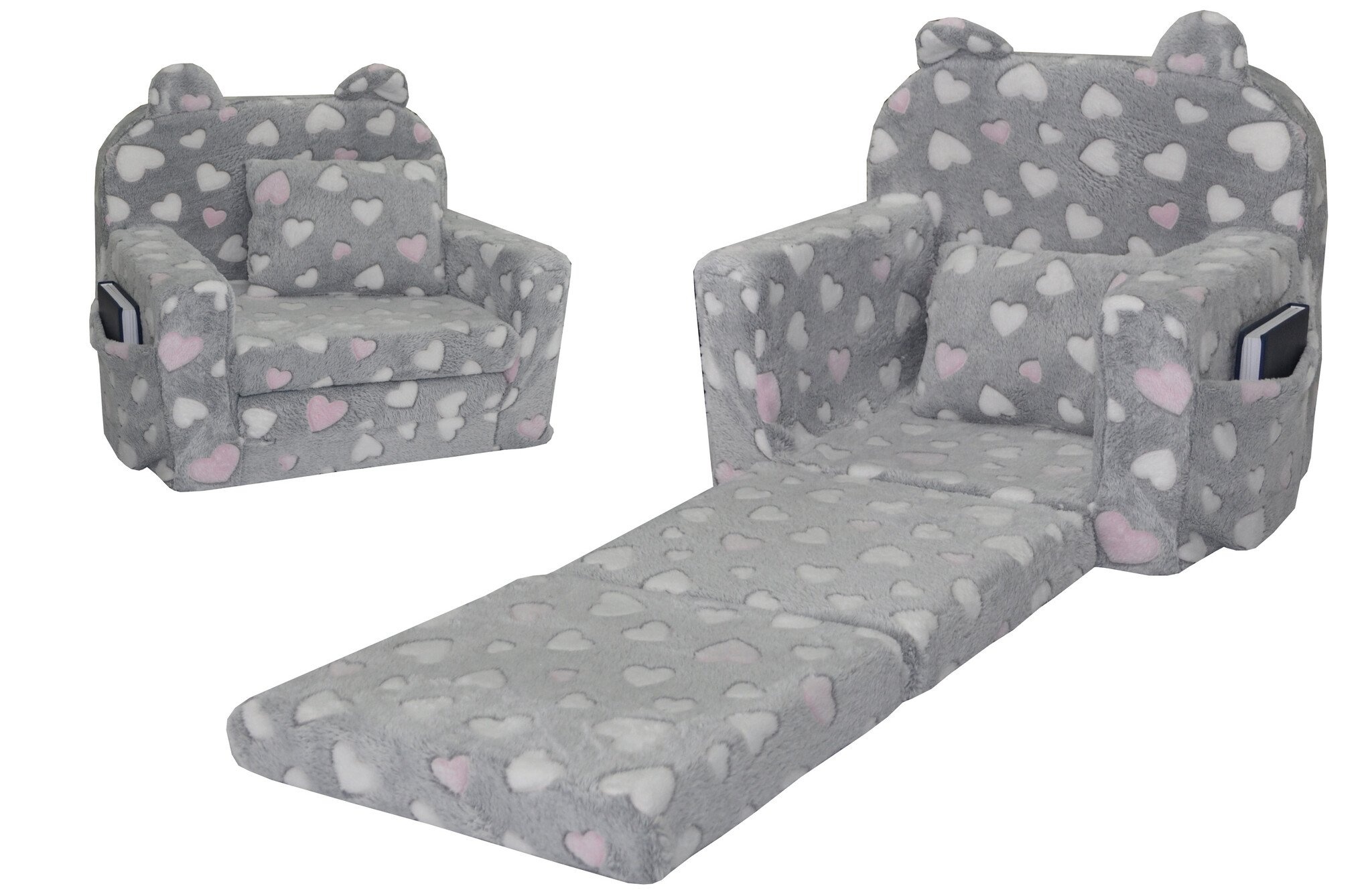 Kinderfauteuil POLAR Hartjes Grijs/Roze - 40% Korting!
