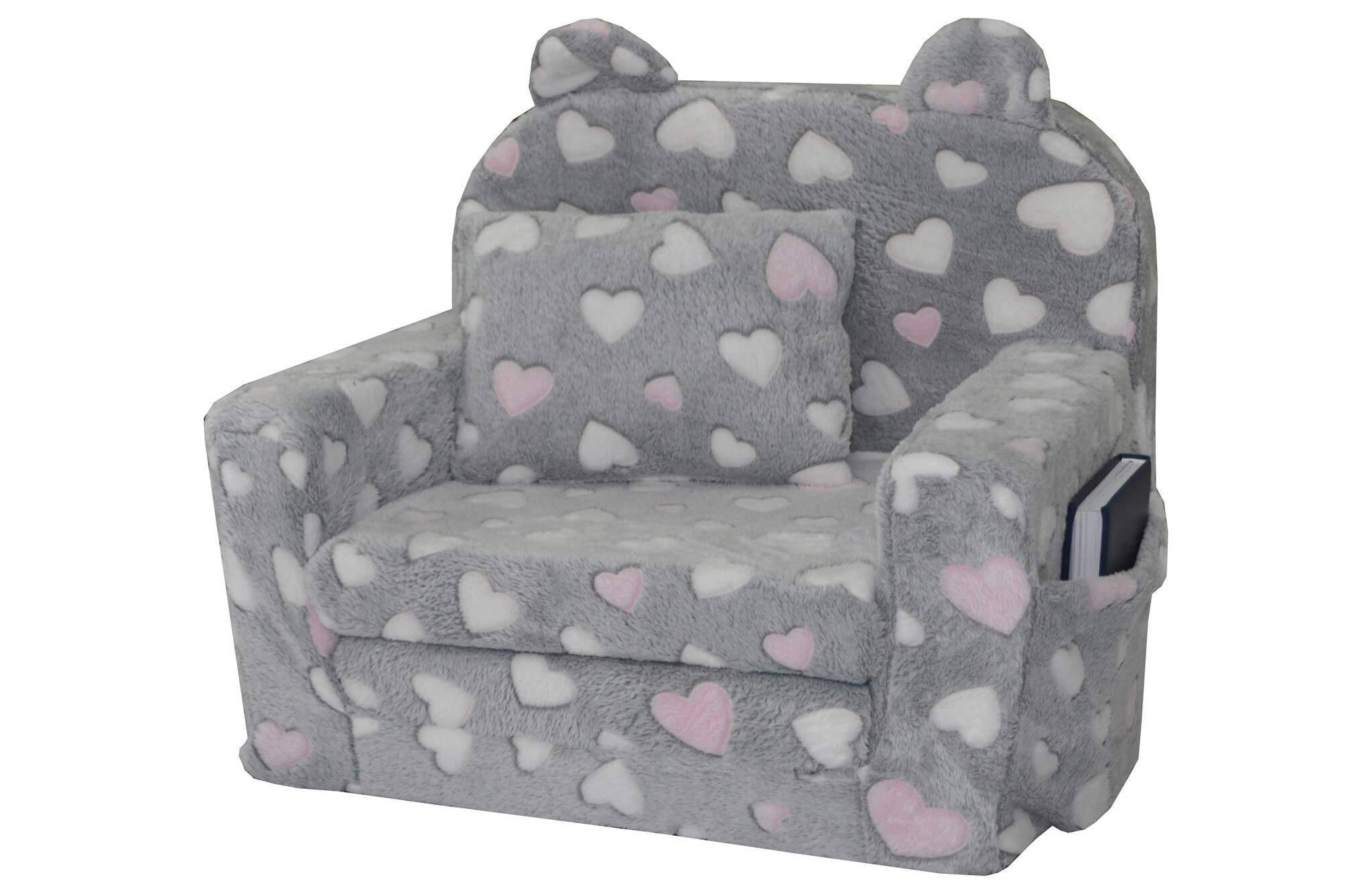 Kinderfauteuil POLAR Hartjes Grijs/Roze - 40% Korting!