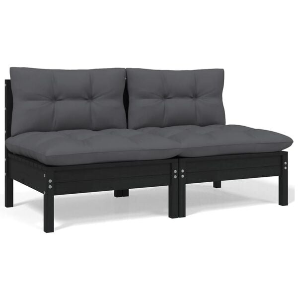 VidaXL Tuinbank Zwart Grenenhout + Kussens -50%! Zo Goed Als Nieuw