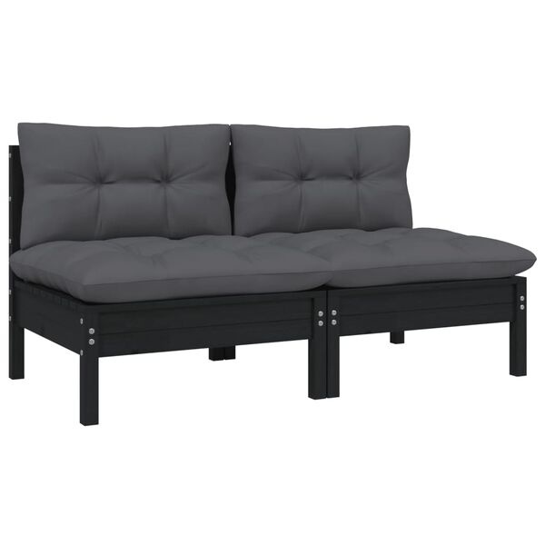 VidaXL Tuinbank Zwart Grenenhout + Kussens -50%! Zo Goed Als Nieuw