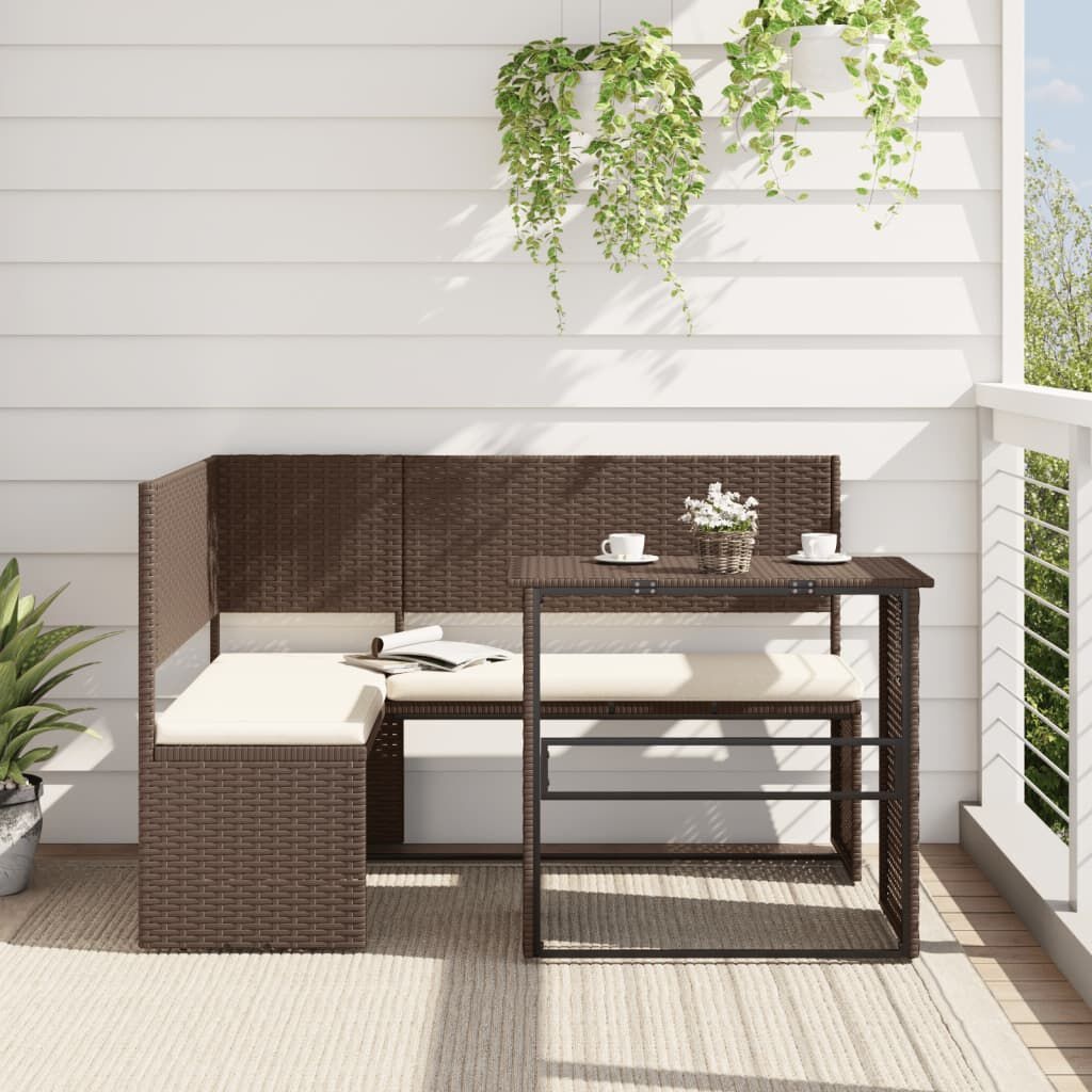 Tuinbank L-vorm Rattan Bruin met Tafel & Kussens -46%