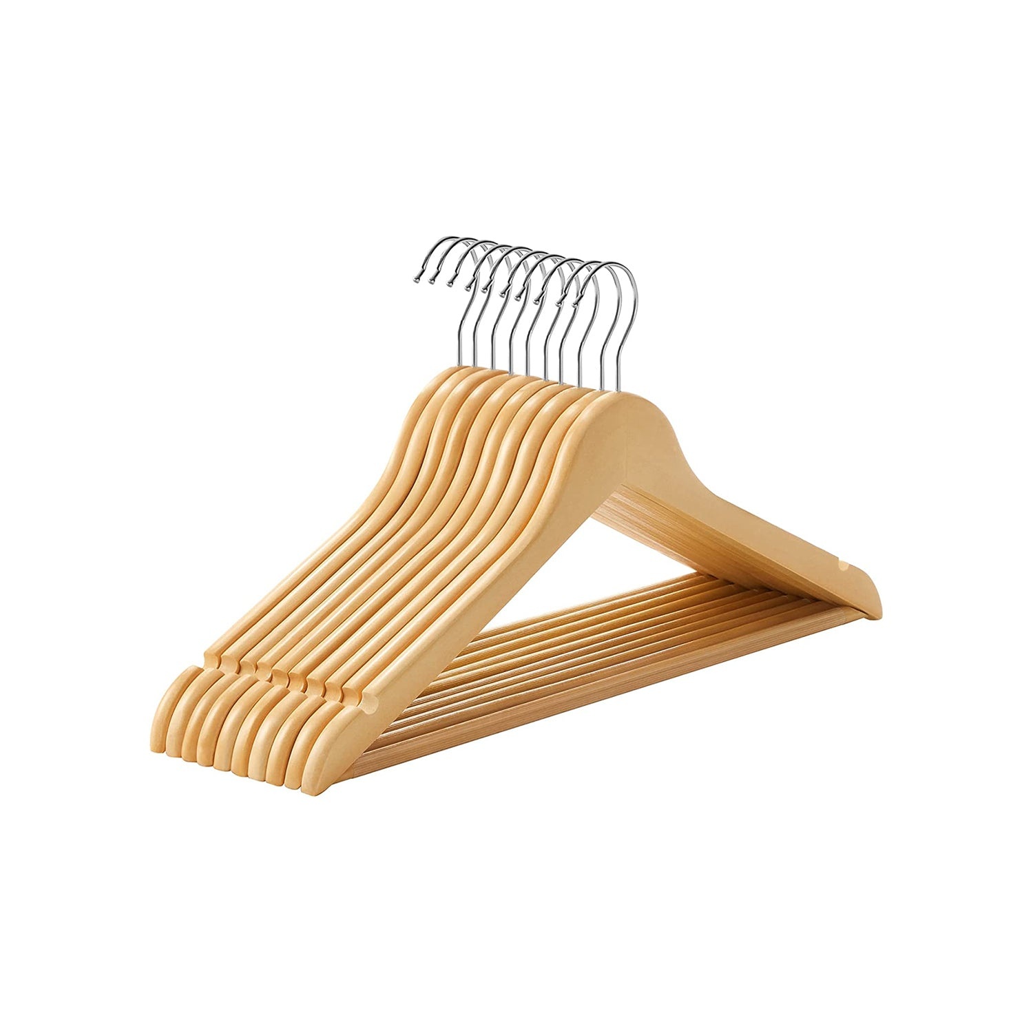 Houten Kleerhangers (20 stuks) - Antislip, Natuurlijk + Zilver - 51% Korting!