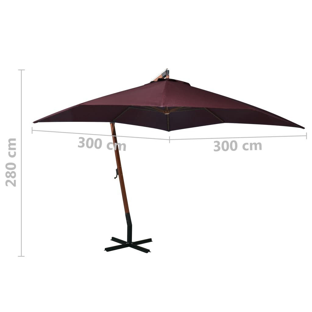 Zweefparasol 3x3m Bordeaux - Vurenhout - 51% Korting!