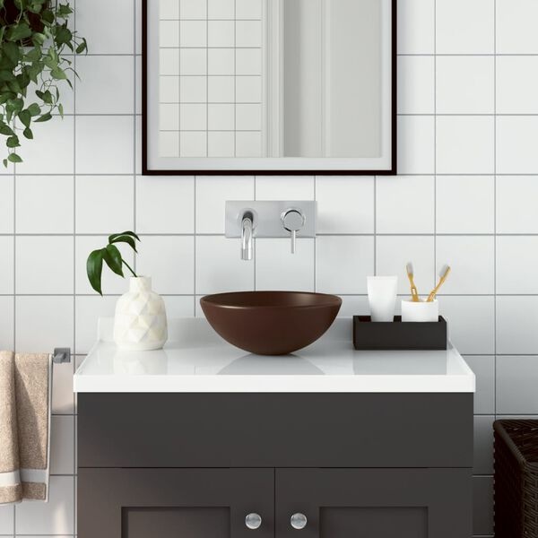 VidaXL Donkerbruine Wastafel Keramiek Rond - 40% Korting!