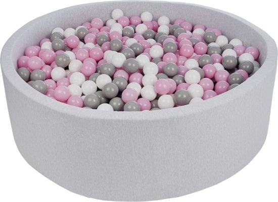 Ballenbak 125cm + 1200 Ballen - Wit/Roze/Grijs - 40% Korting!