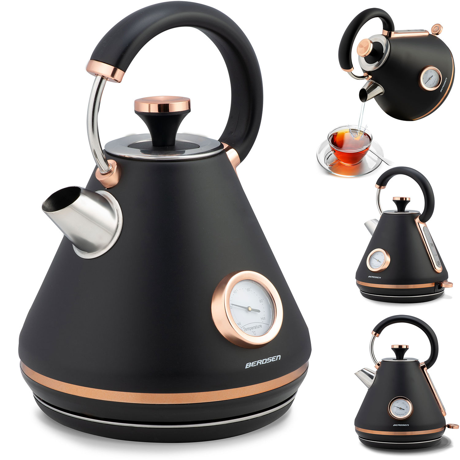 Retro Waterkoker Zwart - 1.7L - Temperatuurmeter - 40% Korting!