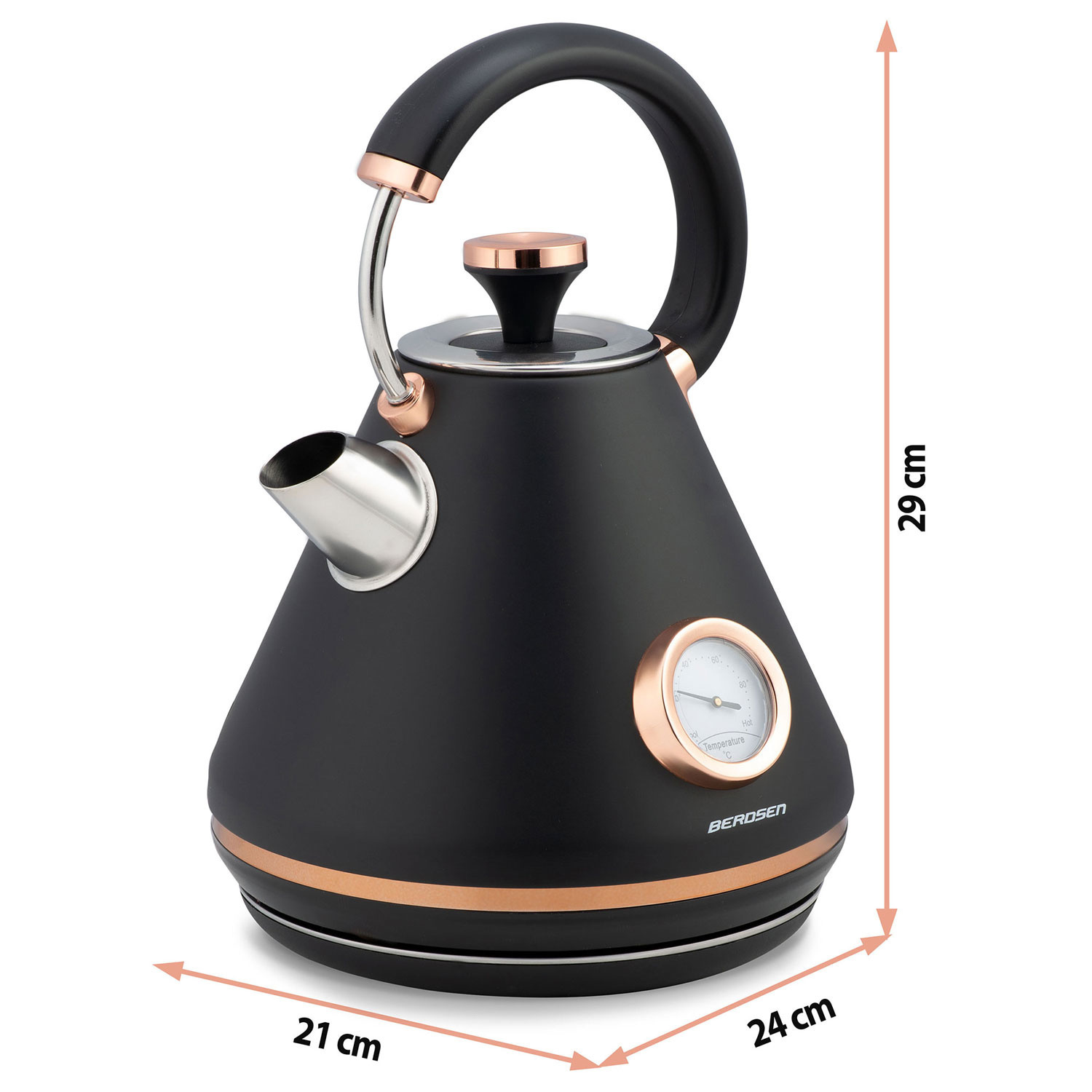 Retro Waterkoker Zwart - 1.7L - Temperatuurmeter - 40% Korting!