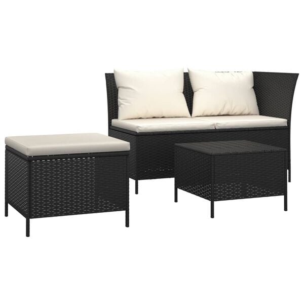 vidaXL Loungeset Zwart 3-delig met Kussens - 35% Korting!