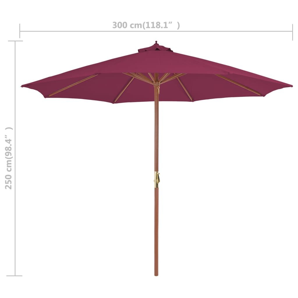 Parasol Bordeauxrood 300cm - Houten Paal! 62% Korting!