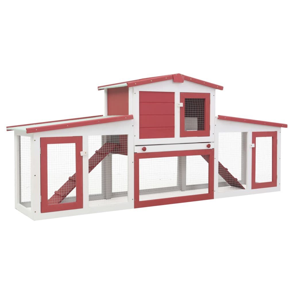 Konijnenhok 204cm Rood/Wit - Buitenverblijf! 35% Korting