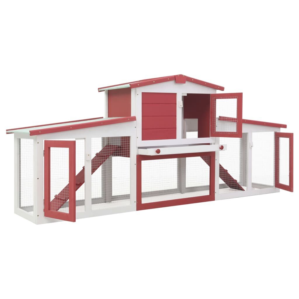 Konijnenhok 204cm Rood/Wit - Buitenverblijf! 35% Korting