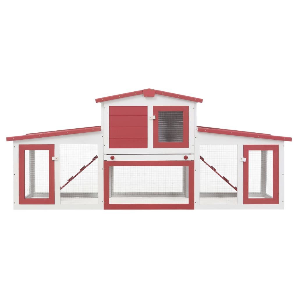 Konijnenhok 204cm Rood/Wit - Buitenverblijf! 35% Korting