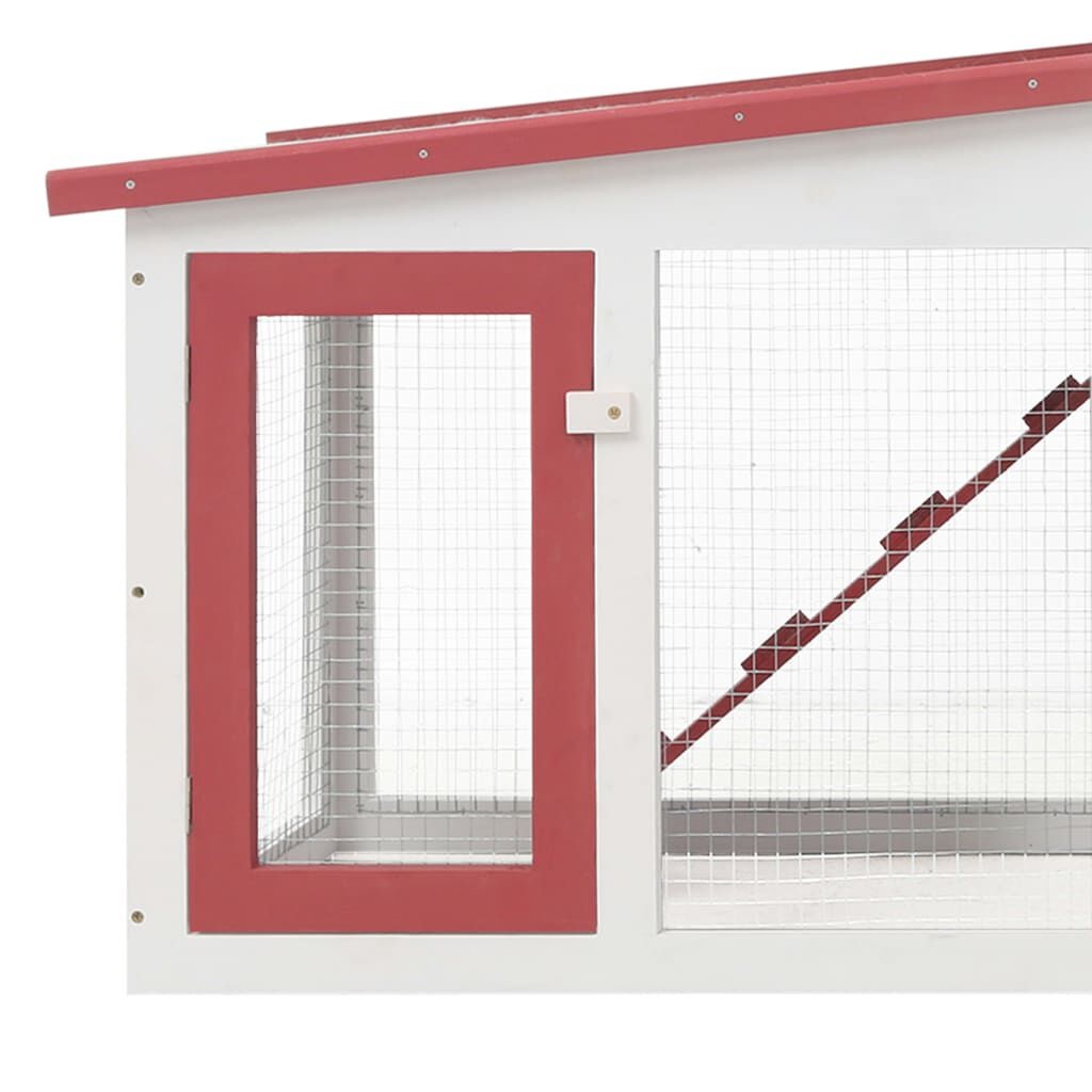 Konijnenhok 204cm Rood/Wit - Buitenverblijf! 35% Korting