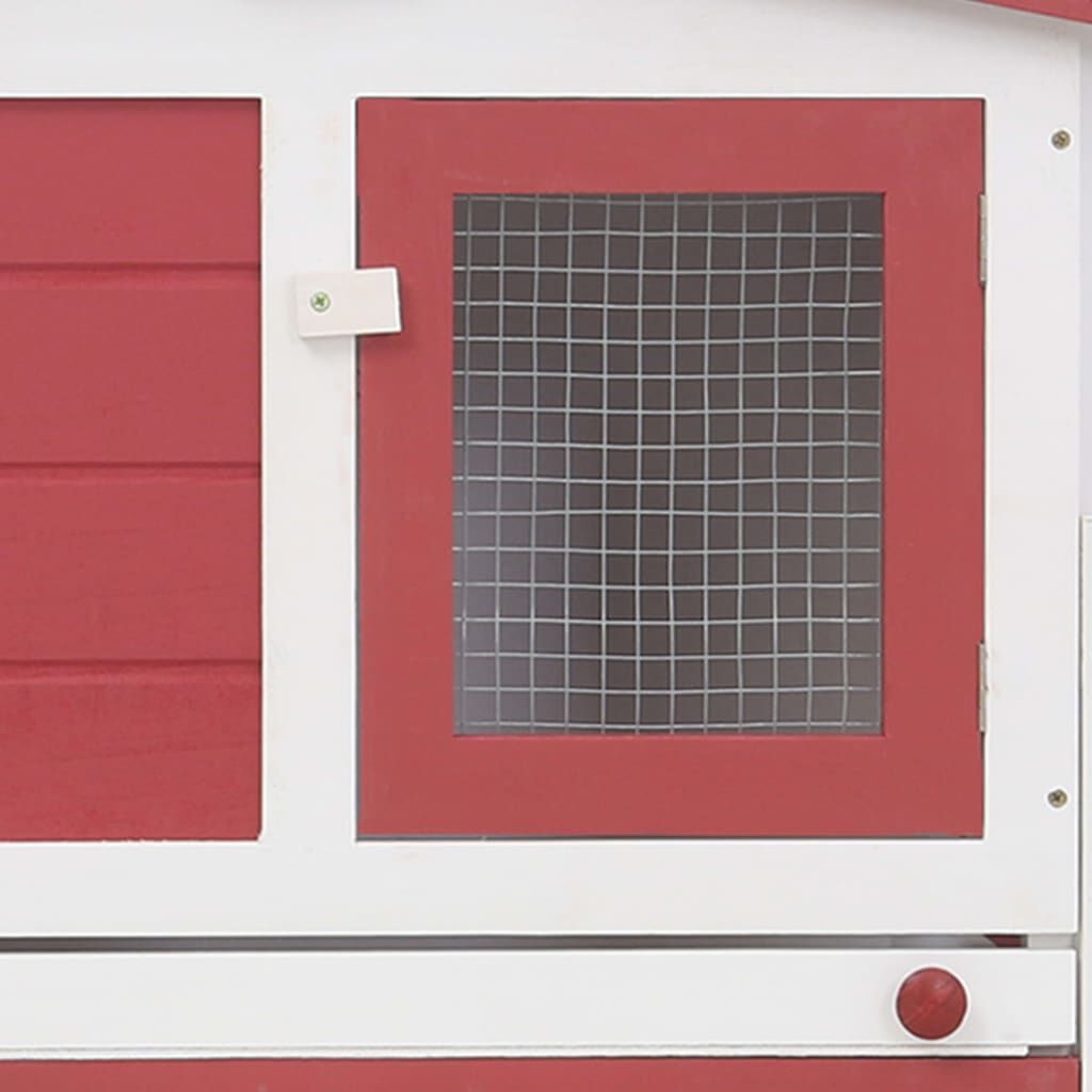 Konijnenhok 204cm Rood/Wit - Buitenverblijf! 35% Korting
