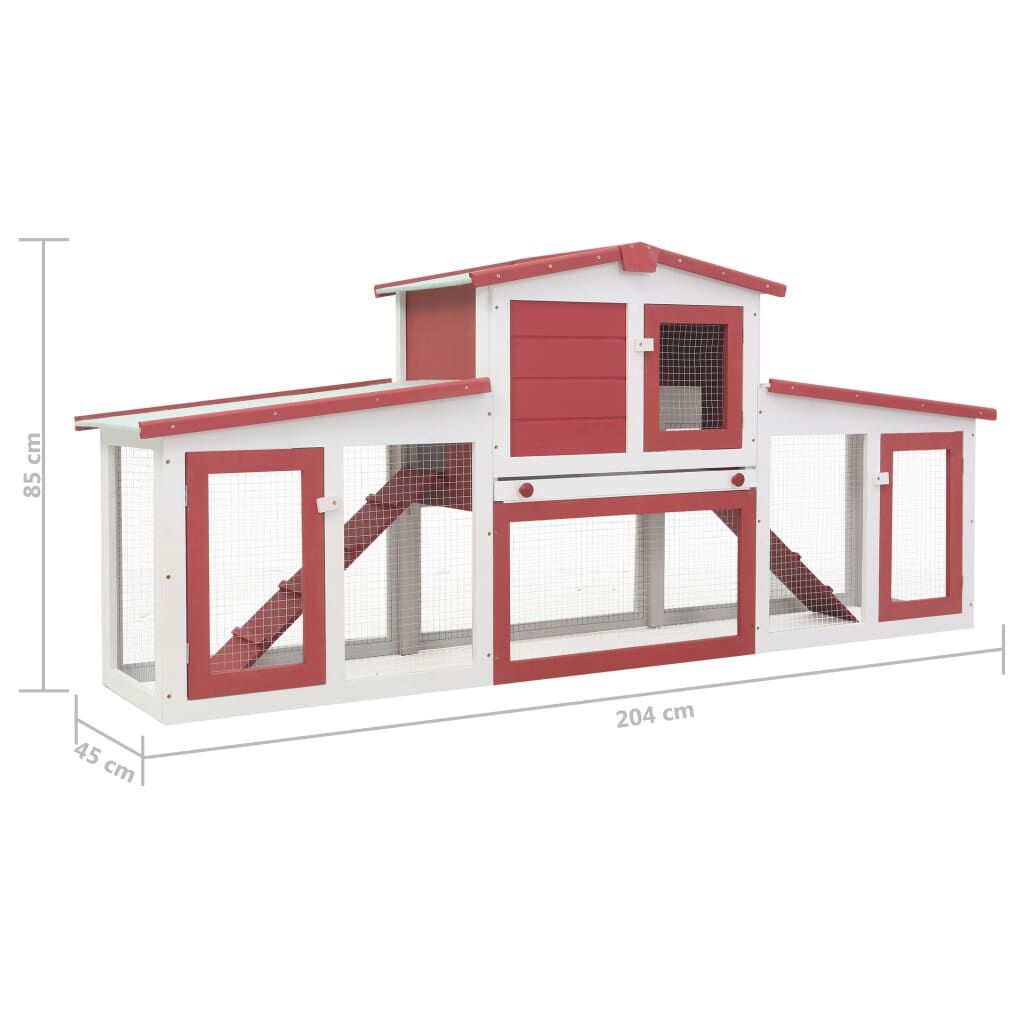 Konijnenhok 204cm Rood/Wit - Buitenverblijf! 35% Korting