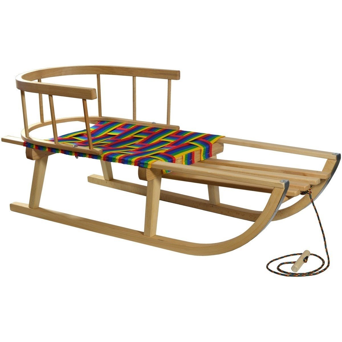 Houten Slee met Rugleuning & Gevlochten Zitting - 40% Korting!