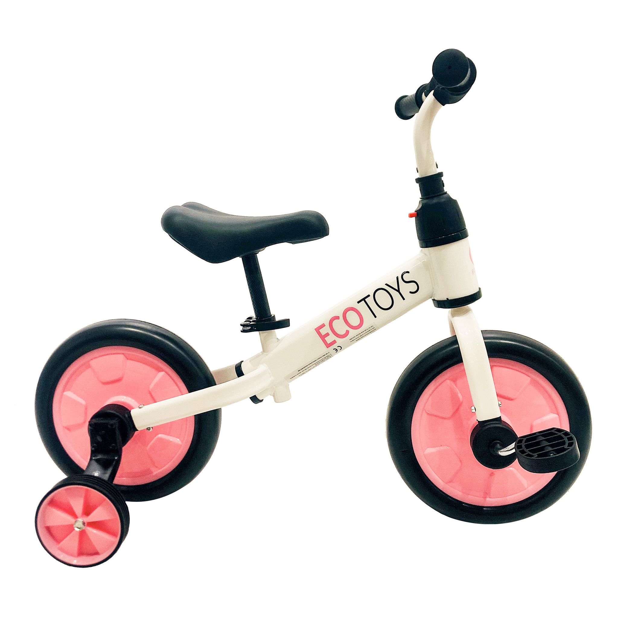 Loopfiets met Duwstang Wit/Roze - 30kg - 40% Korting!
