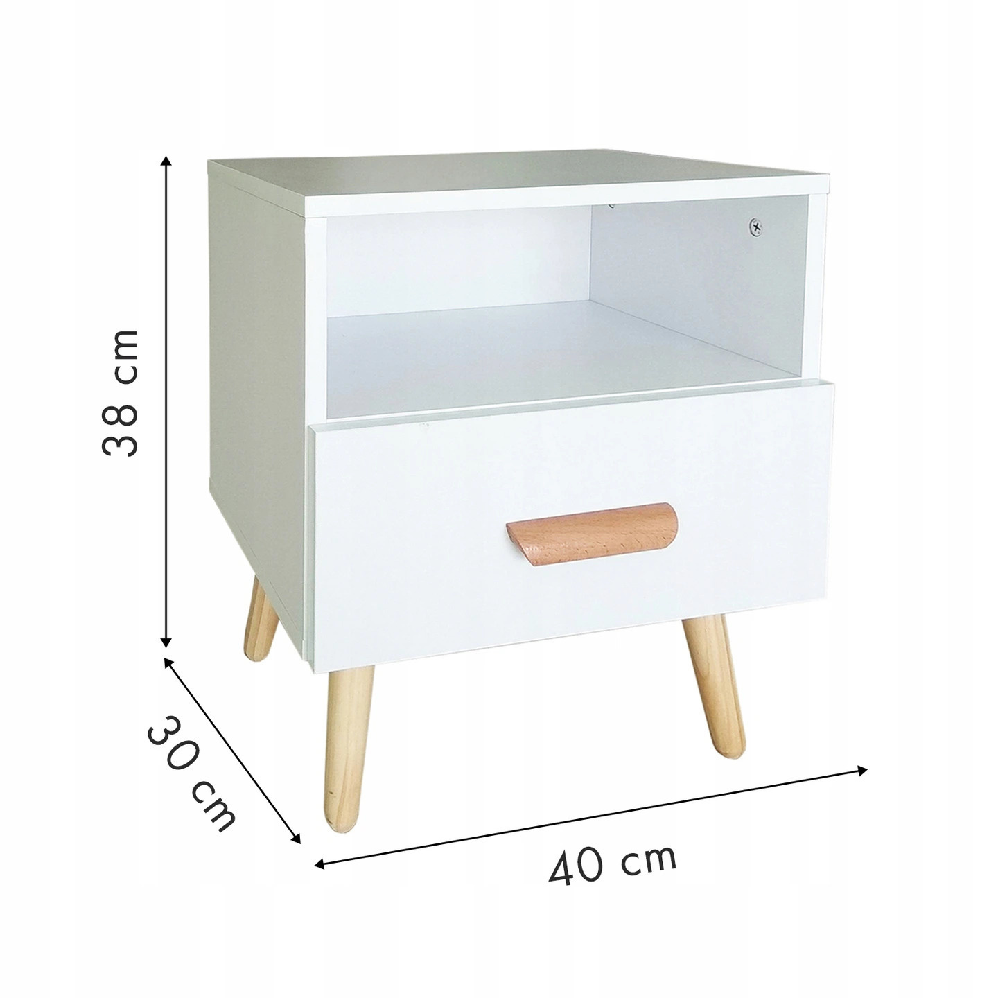 Wit Nachtkastje met Lade - 38x30x40cm - 40% Korting!