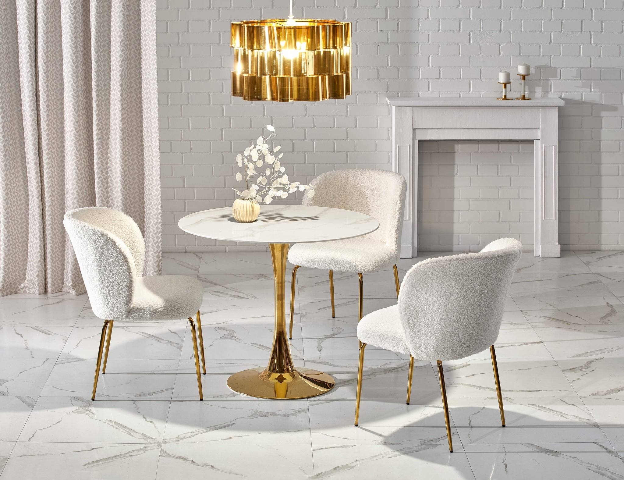 CASEMIRO Glazen Eettafel Wit Marmer Rond - 90cm - 40% Korting!