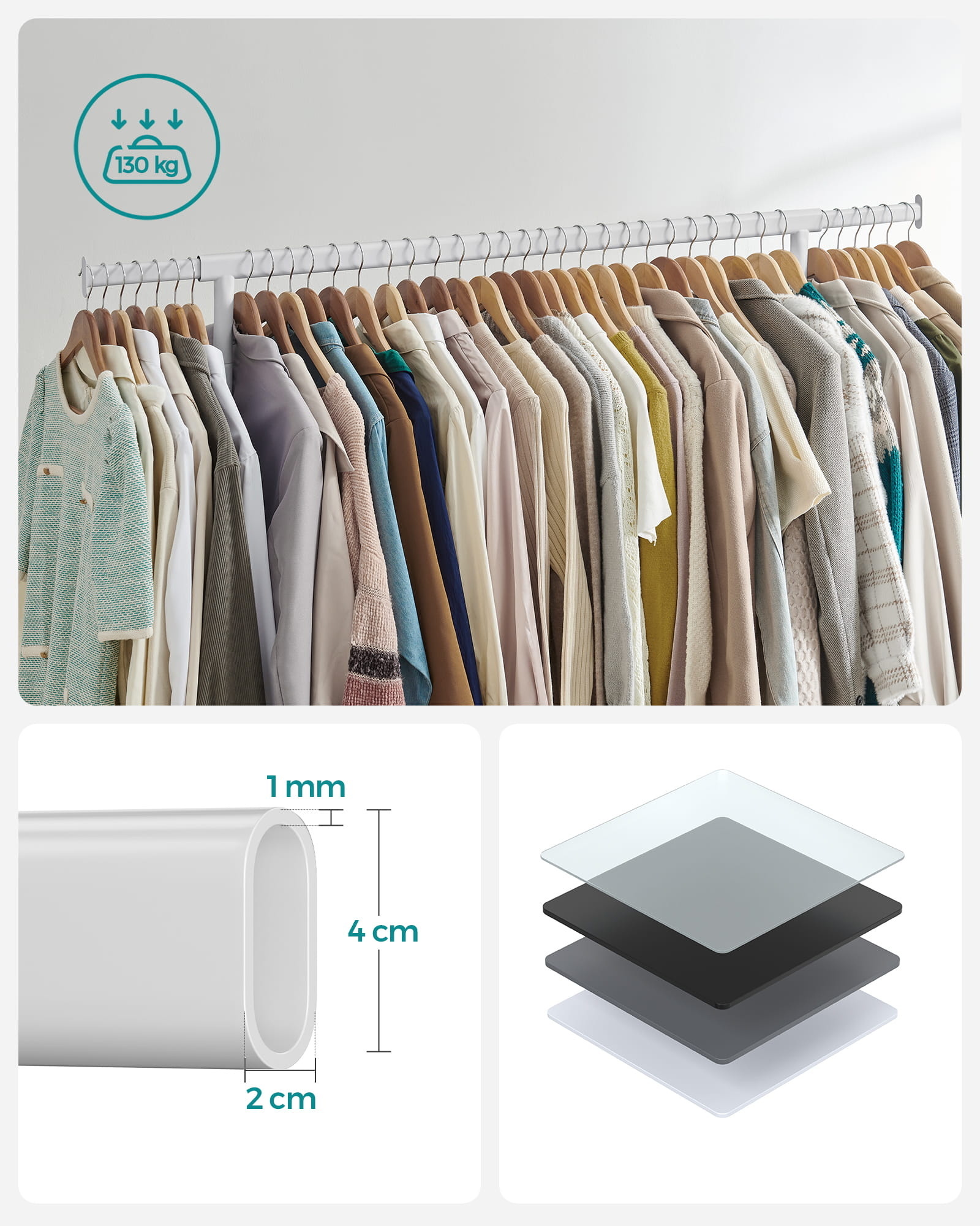 Kledingrek op Wielen Wit - 150cm - 40% Korting!