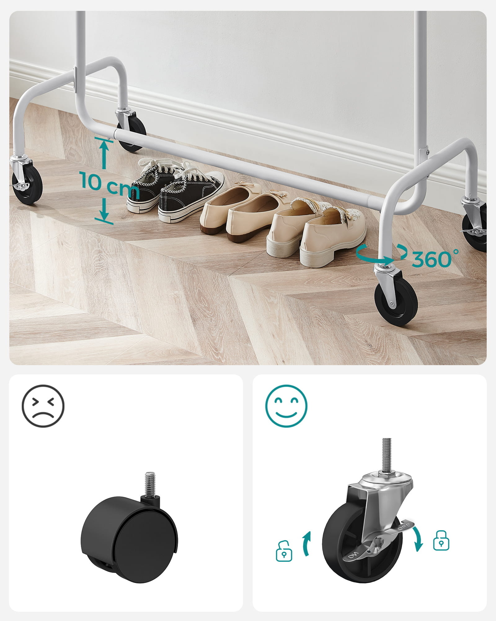 Kledingrek op Wielen Wit - 150cm - 40% Korting!