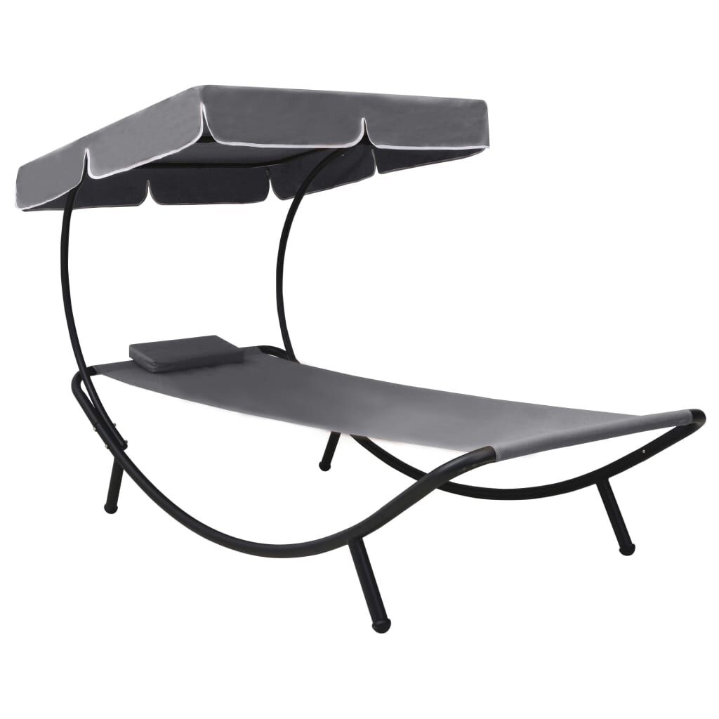 Loungebed met Luifel & Kussen Grijs - 64% Korting!