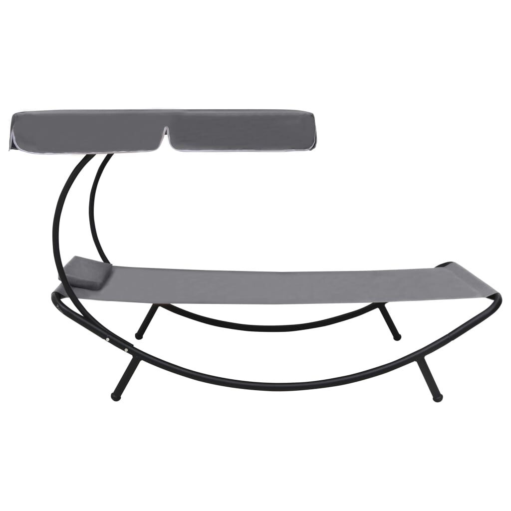 Loungebed met Luifel & Kussen Grijs - 64% Korting!