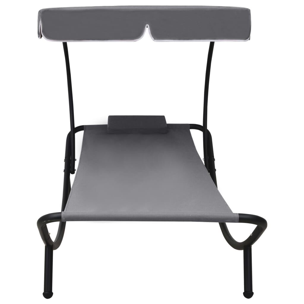 Loungebed met Luifel & Kussen Grijs - 64% Korting!