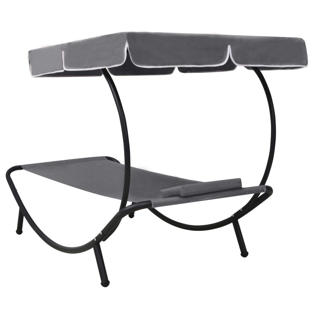 Loungebed met Luifel & Kussen Grijs - 64% Korting!