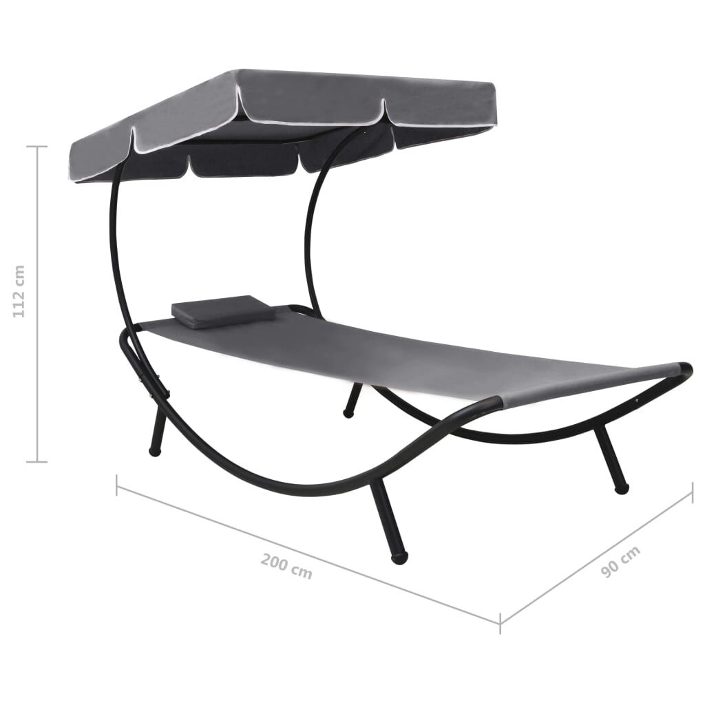 Loungebed met Luifel & Kussen Grijs - 64% Korting!
