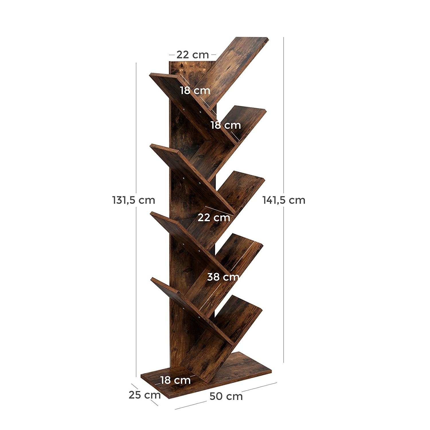 Boom Boekenkast - Vintage Bruin - 8 Niveaus - 40% Korting!